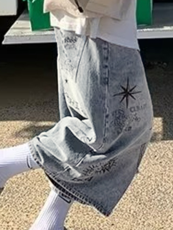 Pantalones cortos de hombre con estampado de grafiti vintage-2