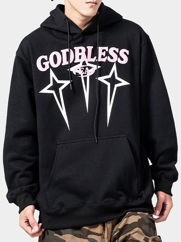 Sudadera con capucha extragrande con bolsillo canguro y estampado de color en contraste para hombre-1