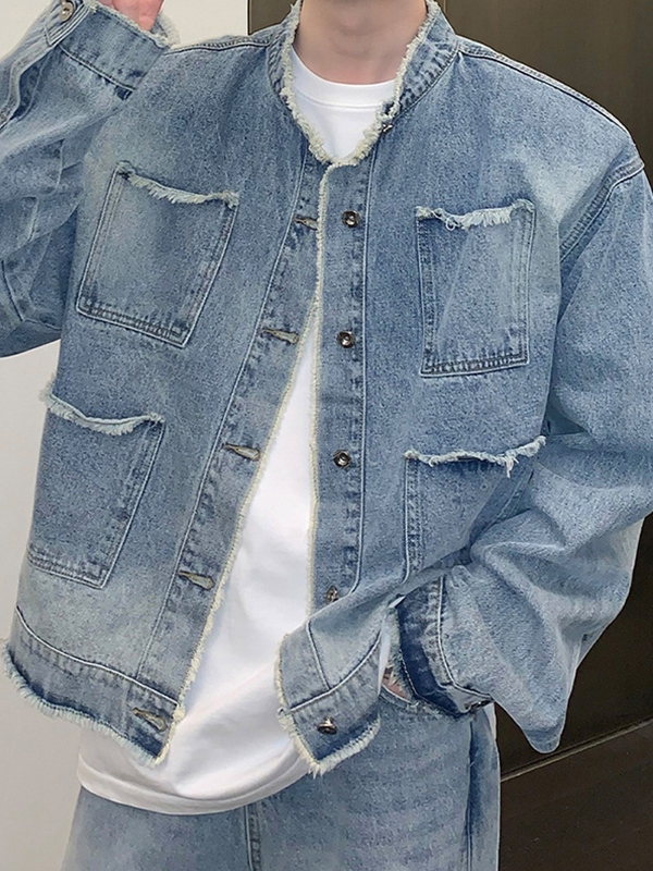 Chaqueta desgastada con ribete deshilachado para hombre-2