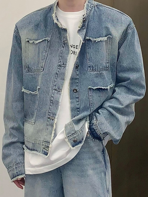 Chaqueta desgastada con ribete deshilachado para hombre-1
