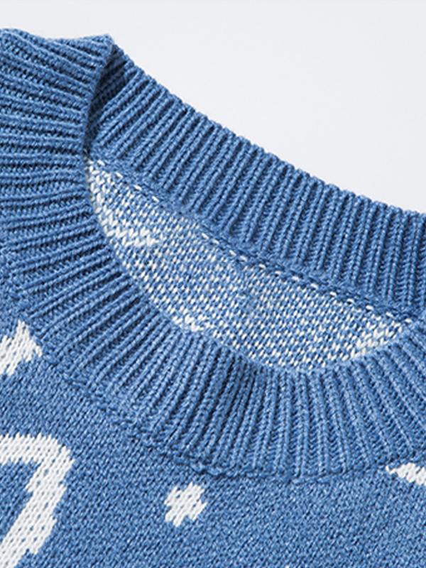 Suéter con cuello redondo en jacquard con gato de dibujos animados para hombre-1