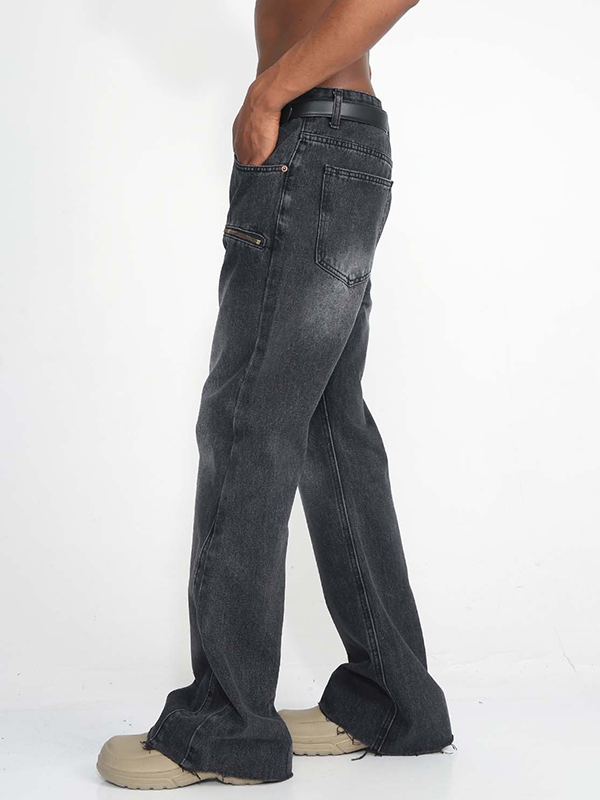 Vaqueros holgados con decoración con cremallera y lavado vintage para hombre-3