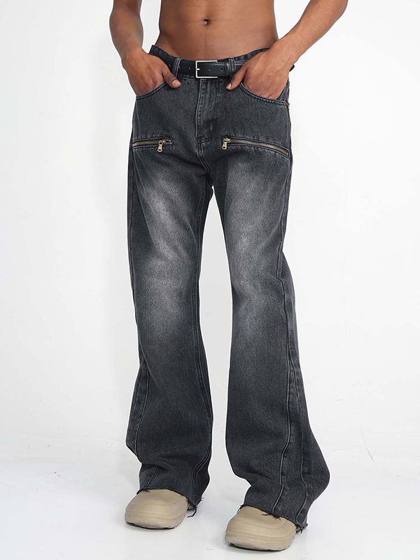 Vaqueros holgados con decoración con cremallera y lavado vintage para hombre-2