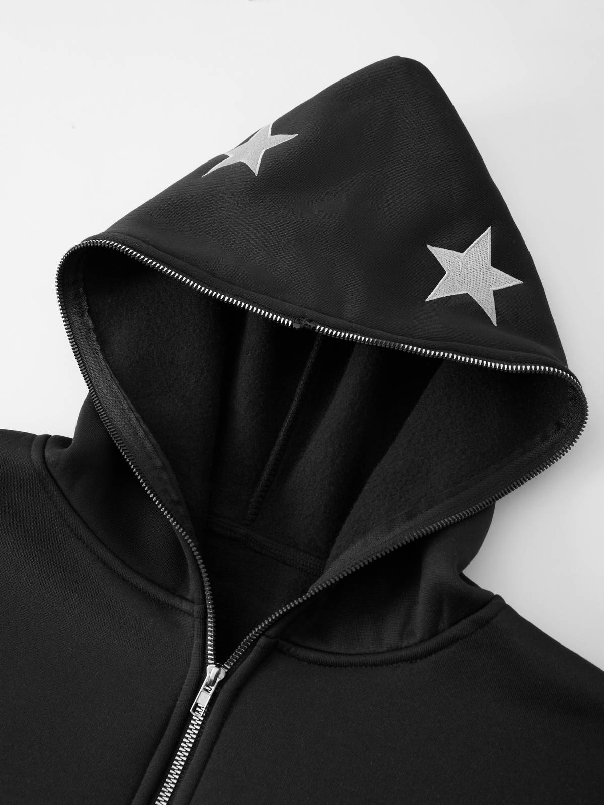 Sudadera con capucha y cremallera con bordado de estrella punk para hombre-3