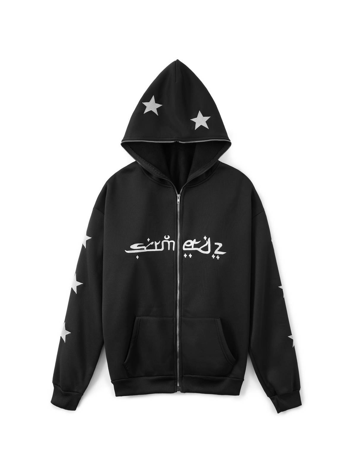 Sudadera con capucha y cremallera con bordado de estrella punk para hombre-4