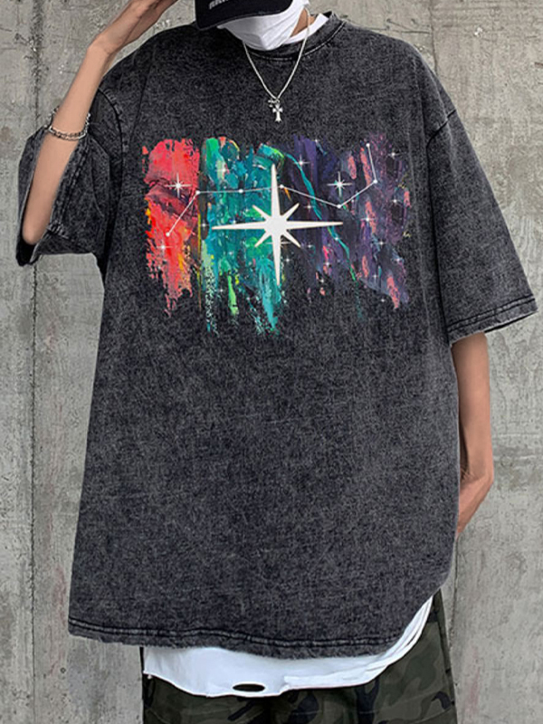 Camiseta extragrande de manga corta con estampado callejero para hombre-1