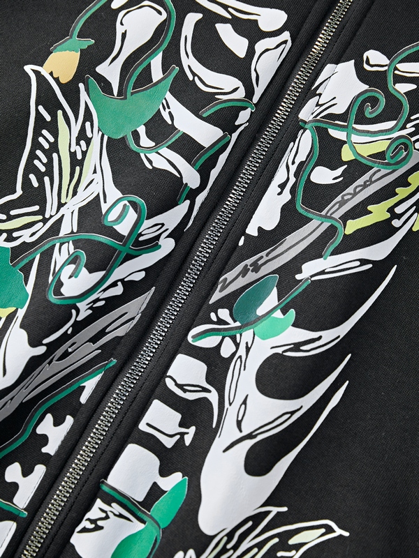 Sudadera extragrande con capucha y estampado de calavera y esqueleto para hombre-5