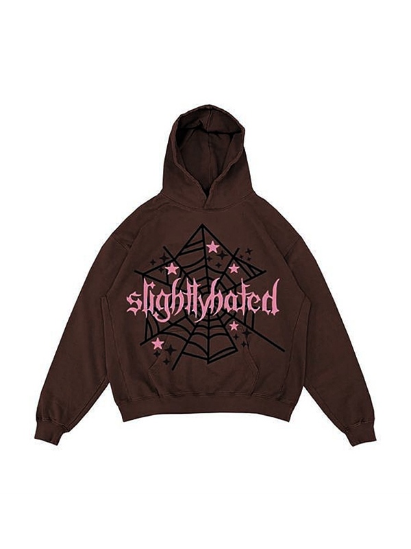 Sudadera con capucha extragrande con estampado de telaraña en color en contraste para hombre-3