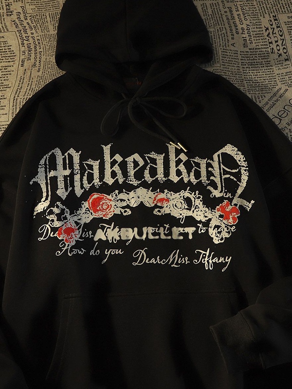 Sudadera con capucha extragrande con estampado de calavera de rosa gótica para hombre-2