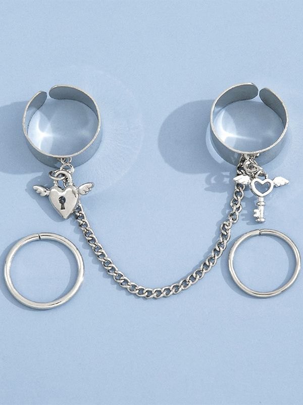 Juego de anillos de puño con colgante de llave de corazón-1