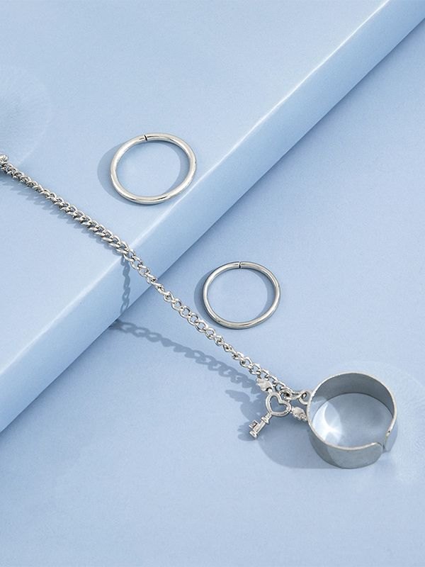 Juego de anillos de puño con colgante de llave de corazón-3