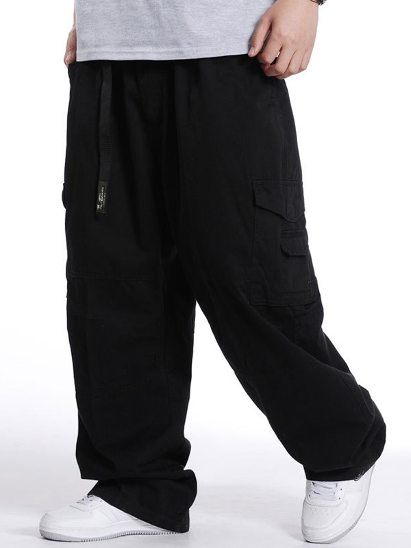 Pantalones tipo cago sueltos con cinturón de hebilla para hombre-1