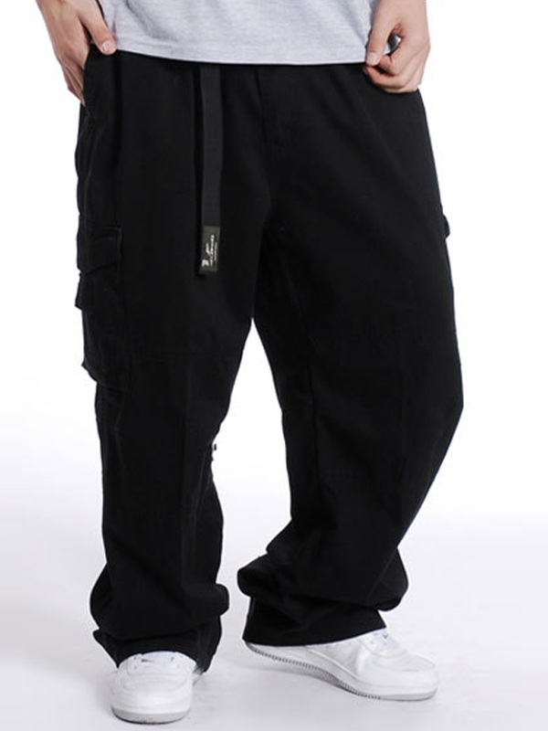 Pantalones tipo cago sueltos con cinturón de hebilla para hombre-2