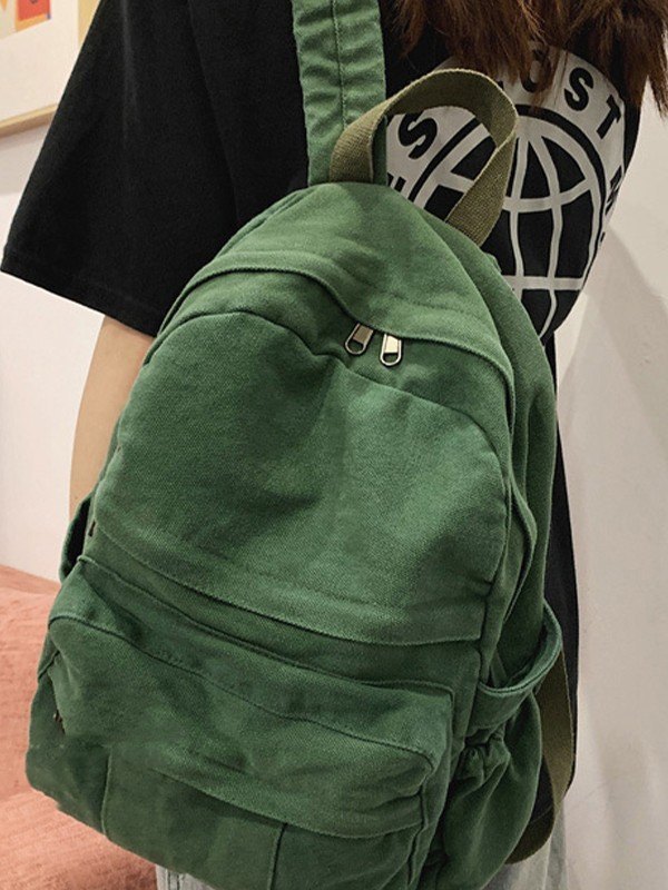 Mochila escolar de lona con lavado vintage-1