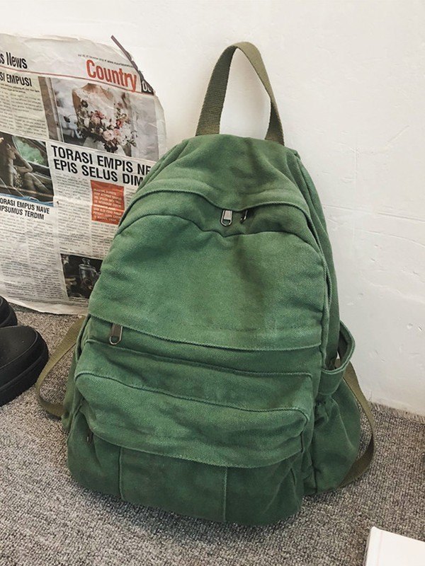 Mochila escolar de lona con lavado vintage-5