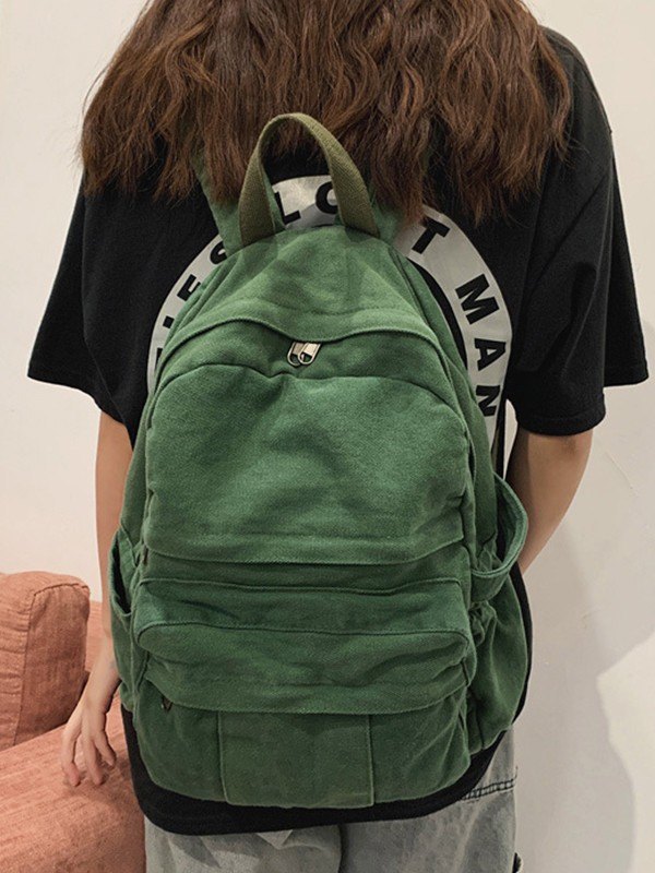 Mochila escolar de lona con lavado vintage-3