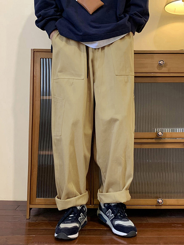Pantalones de pierna de skater de color sólido para hombre-1