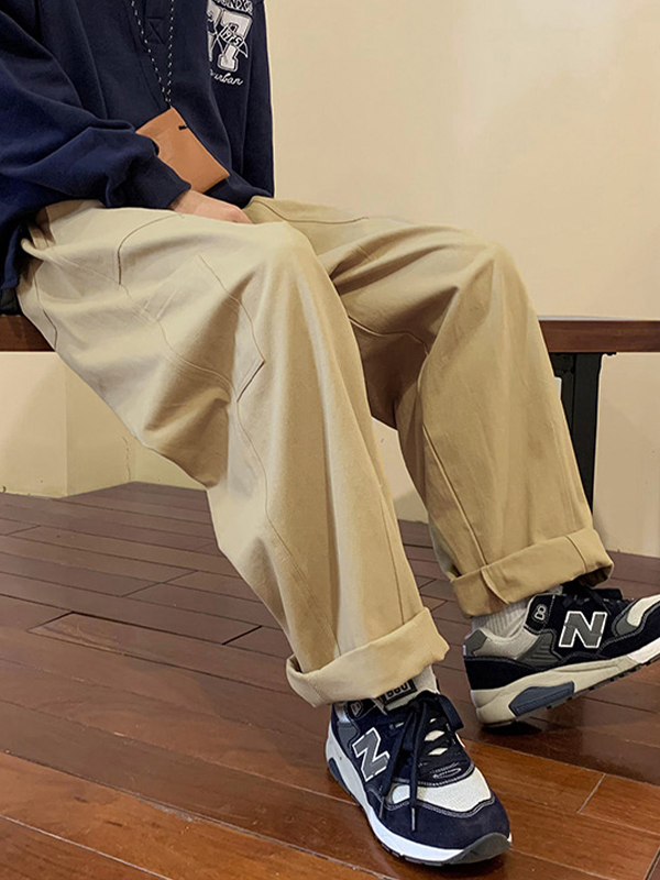 Pantalones de pierna de skater de color sólido para hombre-2