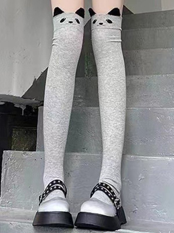 Calcetines hasta el muslo con patrón de dibujos animados-1